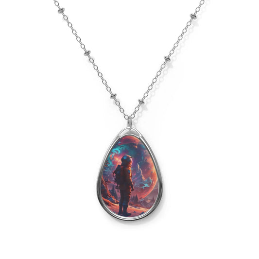Astronaut Nebula Oval Necklace — Spacescape Pendant Jewelry - One Size / Silver - Accessories