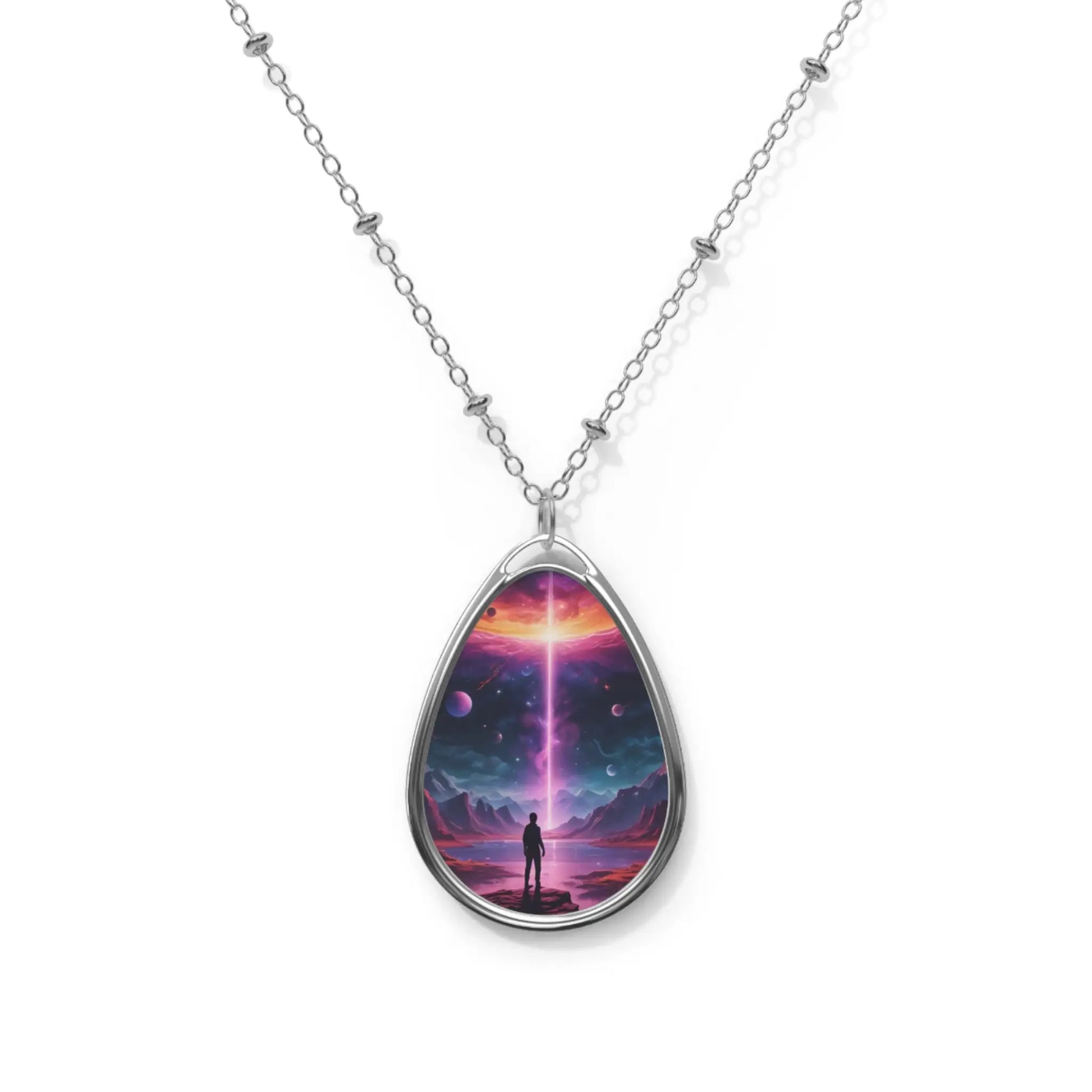 Astronaut Out of This World Oval Necklace - One Size / Silver - Accessories