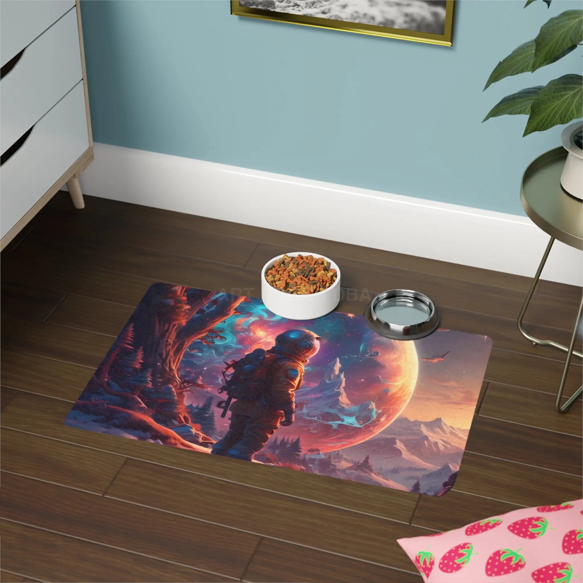 Astronaut Planet Pet Food Mat (12x18) — Cosmic Space Feeding Mat for Dogs & Cats - 12’’ × 18’’ / Rectangle - Pets