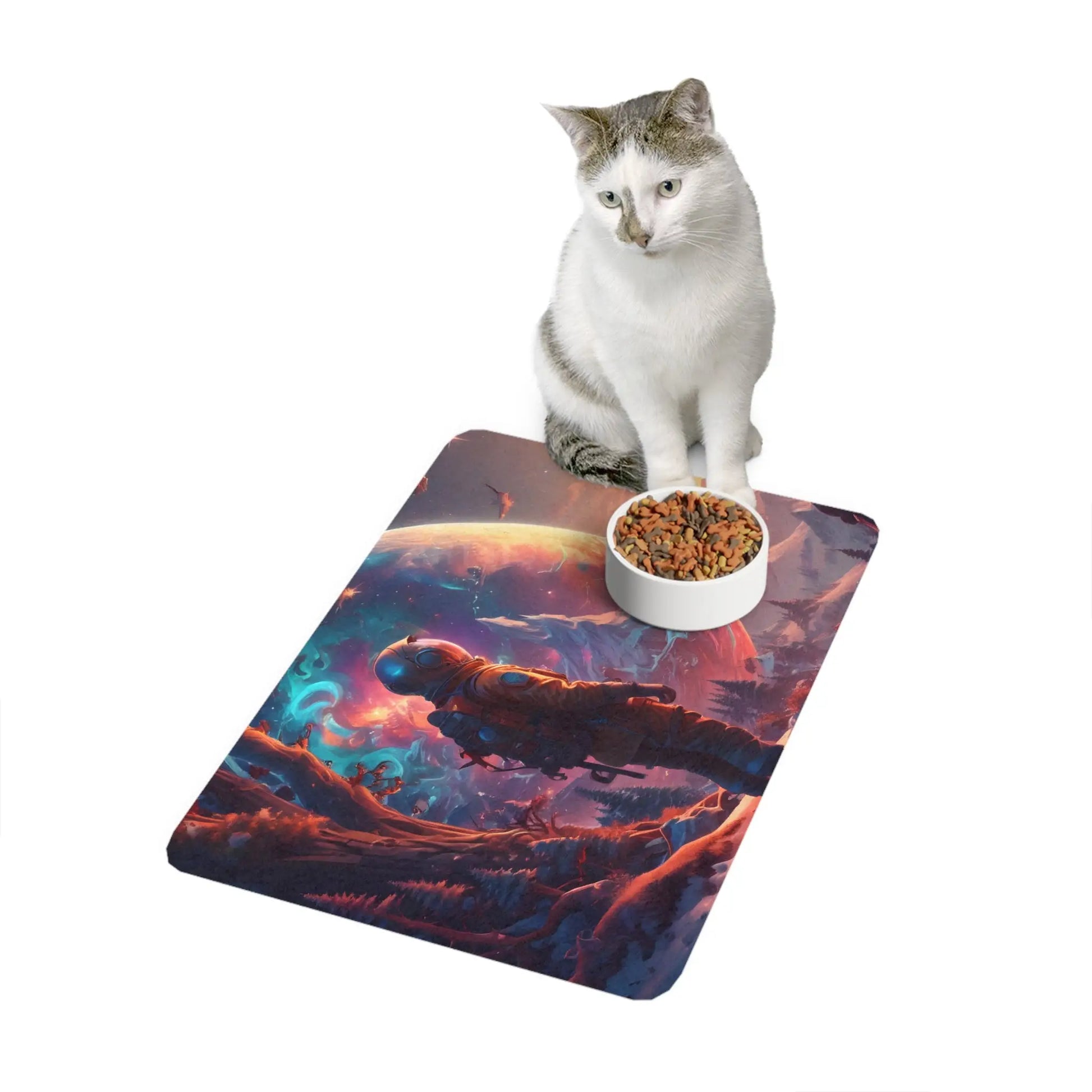 Astronaut Planet Pet Food Mat (12x18) — Cosmic Space Feeding Mat for Dogs & Cats - 12’’ × 18’’ / Rectangle - Pets