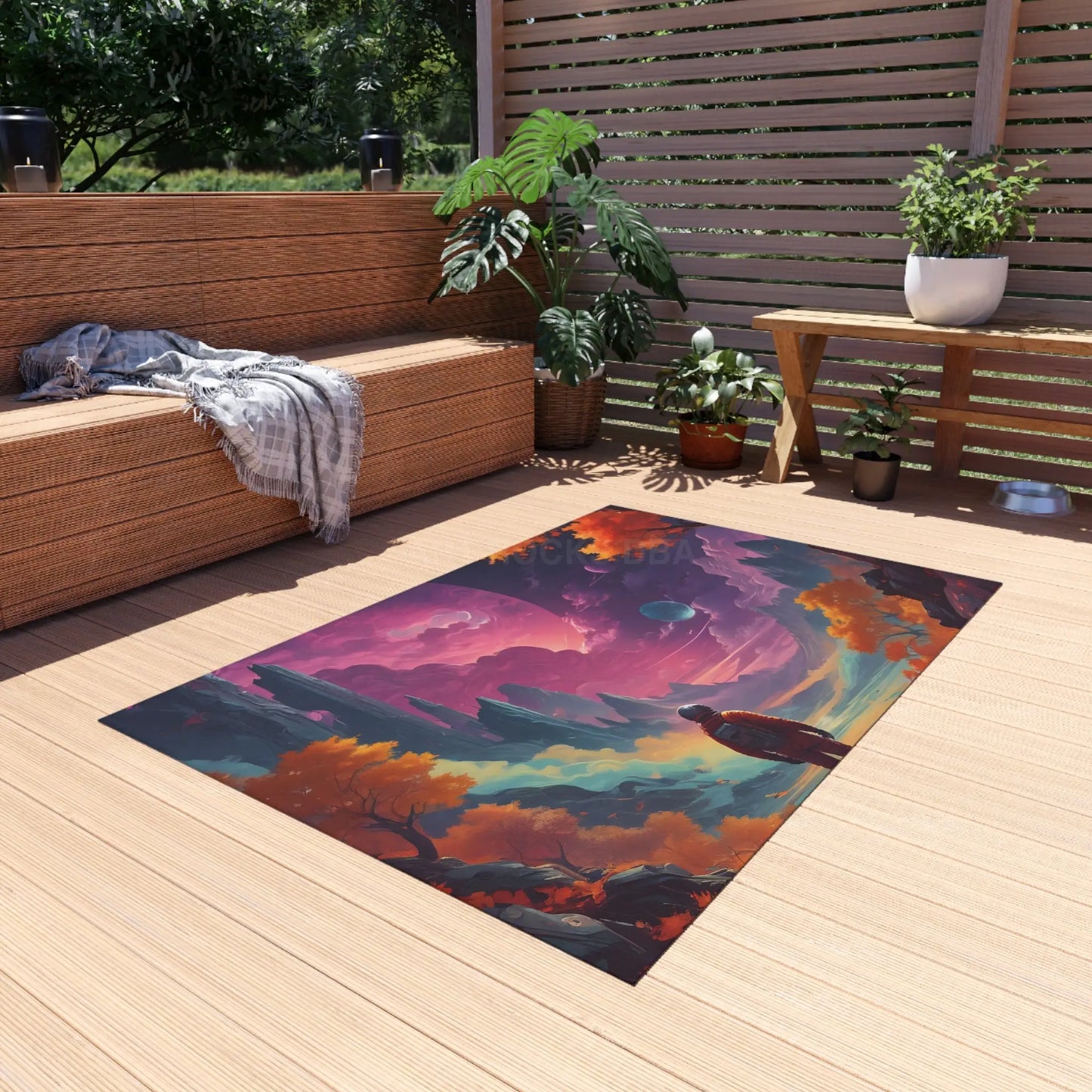 Astronaut Psychedelic Outdoor Rug Nature-themed Rug for Patios Boho Home Decor Galaxy Print Area Rug Camping and Garden