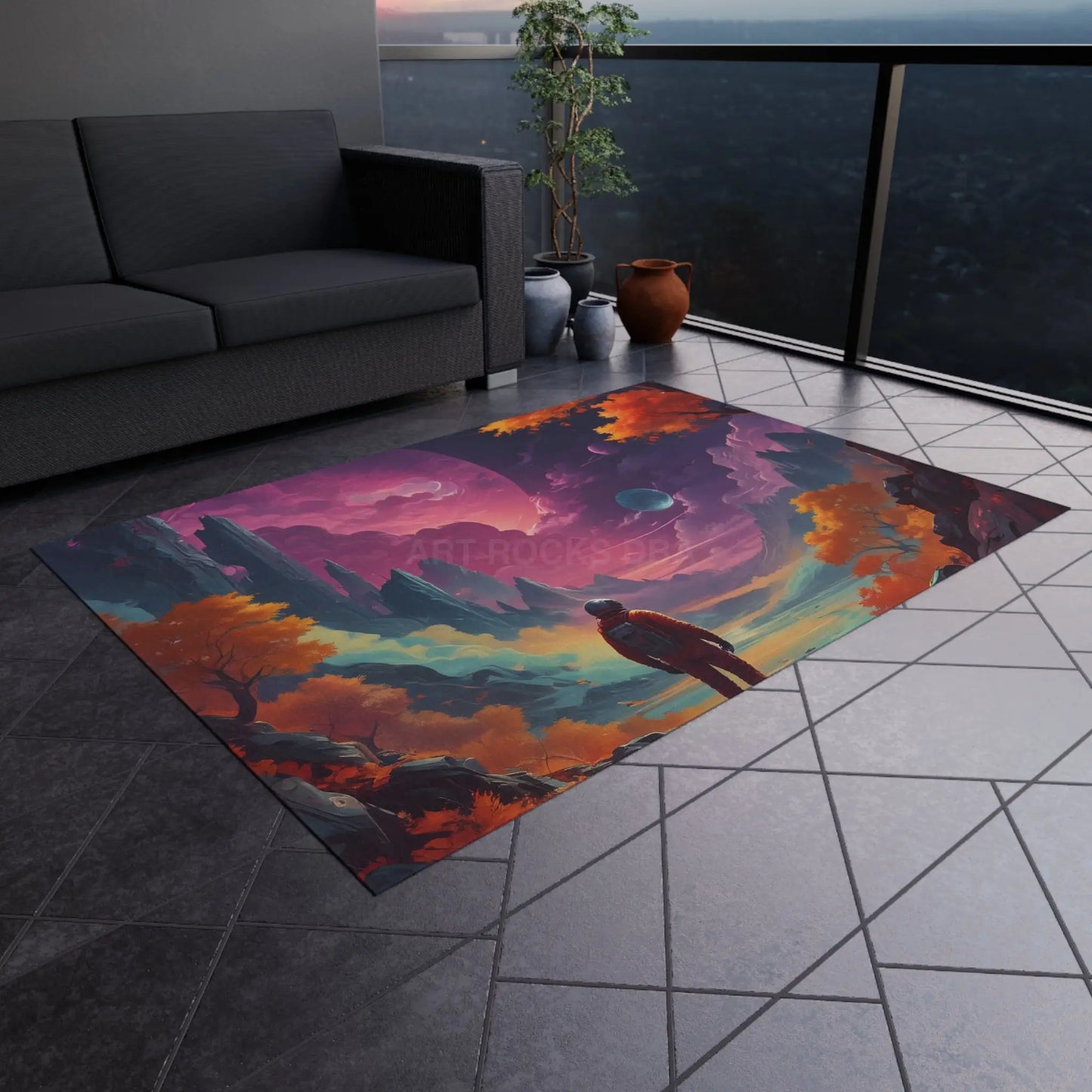 Astronaut Psychedelic Outdoor Rug Nature-themed Rug for Patios Boho Home Decor Galaxy Print Area Rug Camping and Garden