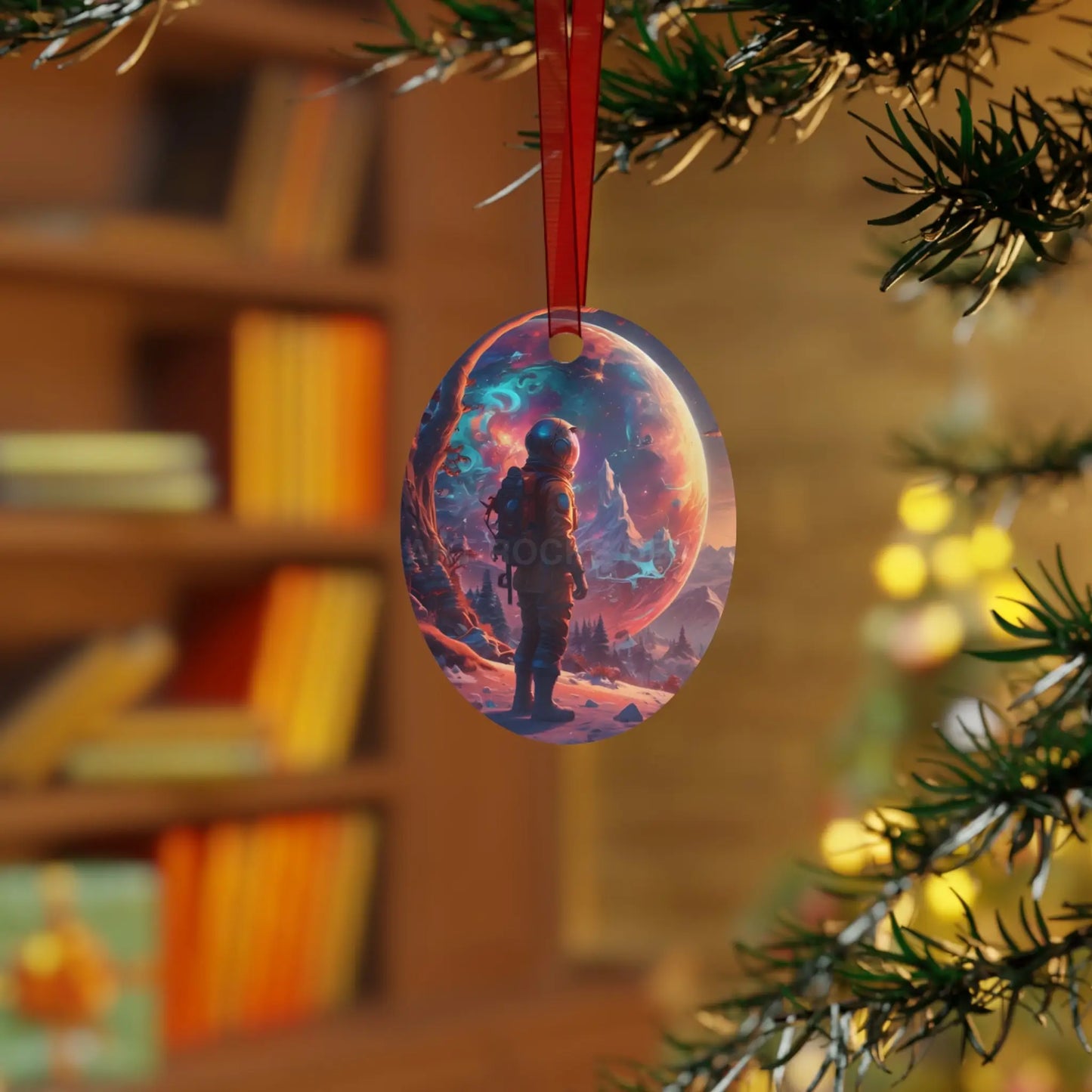 Astronaut Space Scene Metal Ornament — Cosmic Holiday Décor - Home Decor