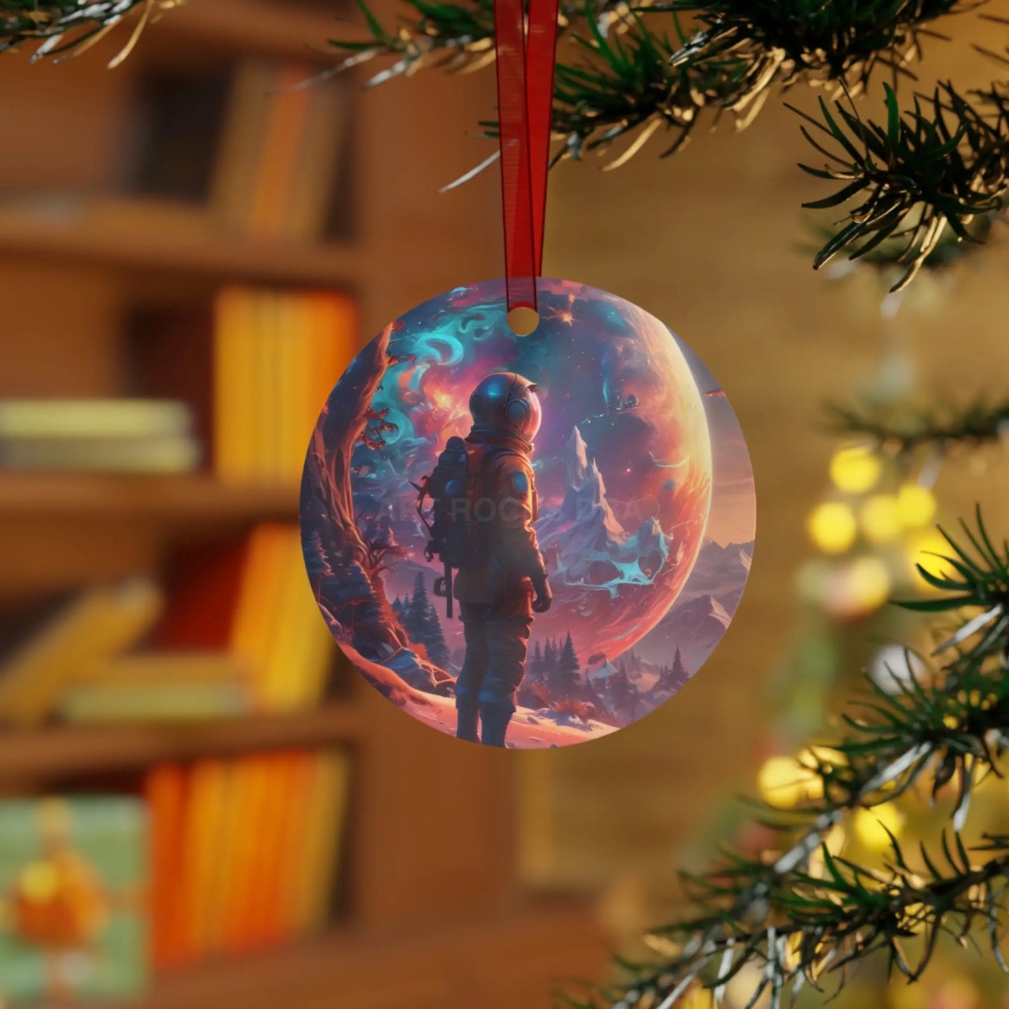 Astronaut Space Scene Metal Ornament — Cosmic Holiday Décor - Home Decor