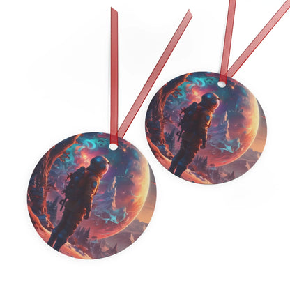 Astronaut Space Scene Metal Ornament — Cosmic Holiday Décor - Home Decor