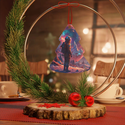 Astronaut Space Scene Metal Ornament — Cosmic Holiday Décor - Home Decor