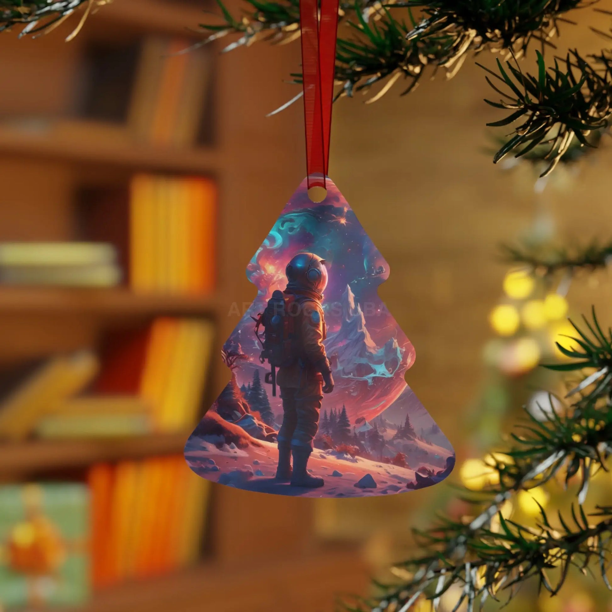 Astronaut Space Scene Metal Ornament — Cosmic Holiday Décor - Home Decor
