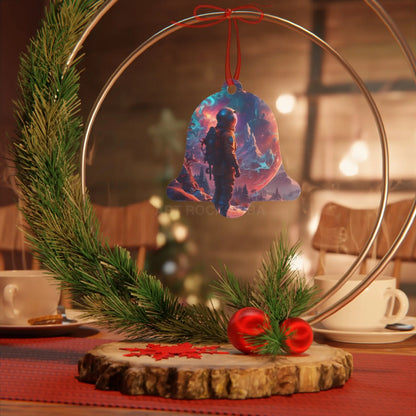 Astronaut Space Scene Metal Ornament — Cosmic Holiday Décor - Home Decor