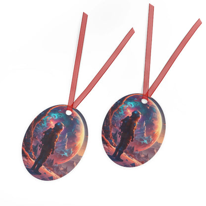 Astronaut Space Scene Metal Ornament — Cosmic Holiday Décor - Home Decor
