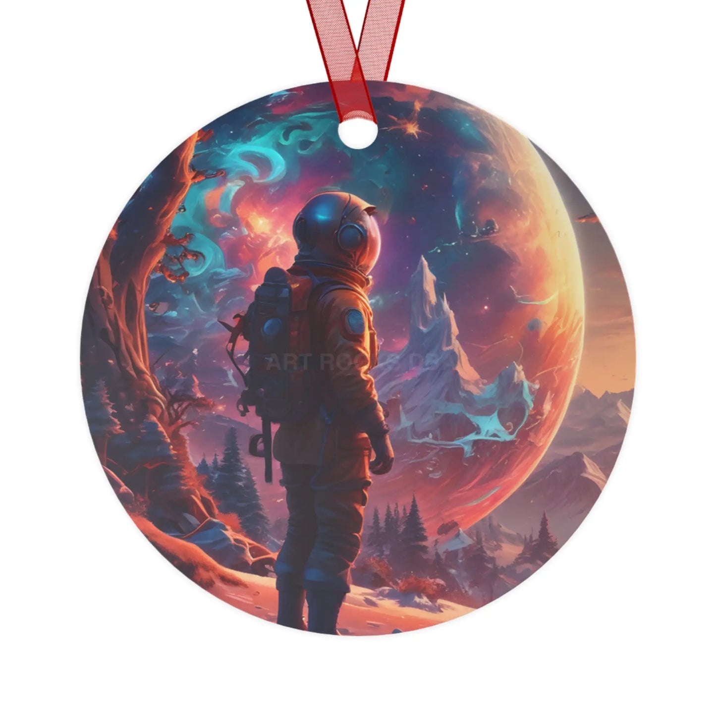 Astronaut Space Scene Metal Ornament — Cosmic Holiday Décor - Home Decor