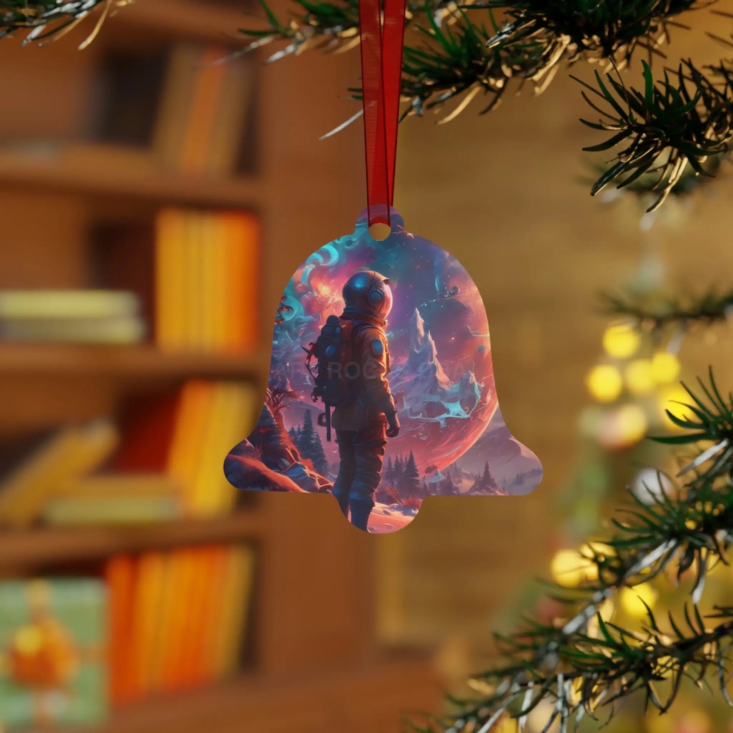 Astronaut Space Scene Metal Ornament — Cosmic Holiday Décor - Home Decor