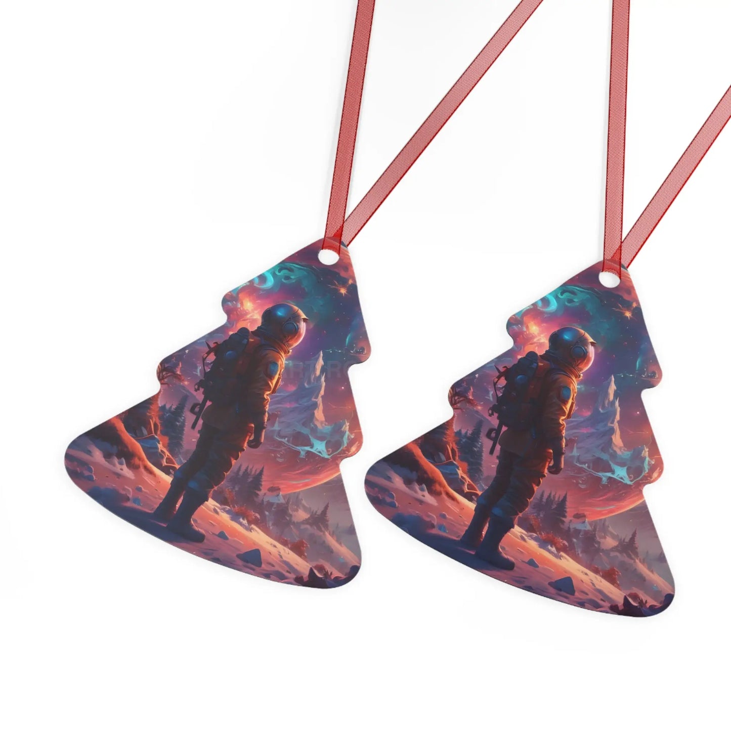 Astronaut Space Scene Metal Ornament — Cosmic Holiday Décor - Home Decor