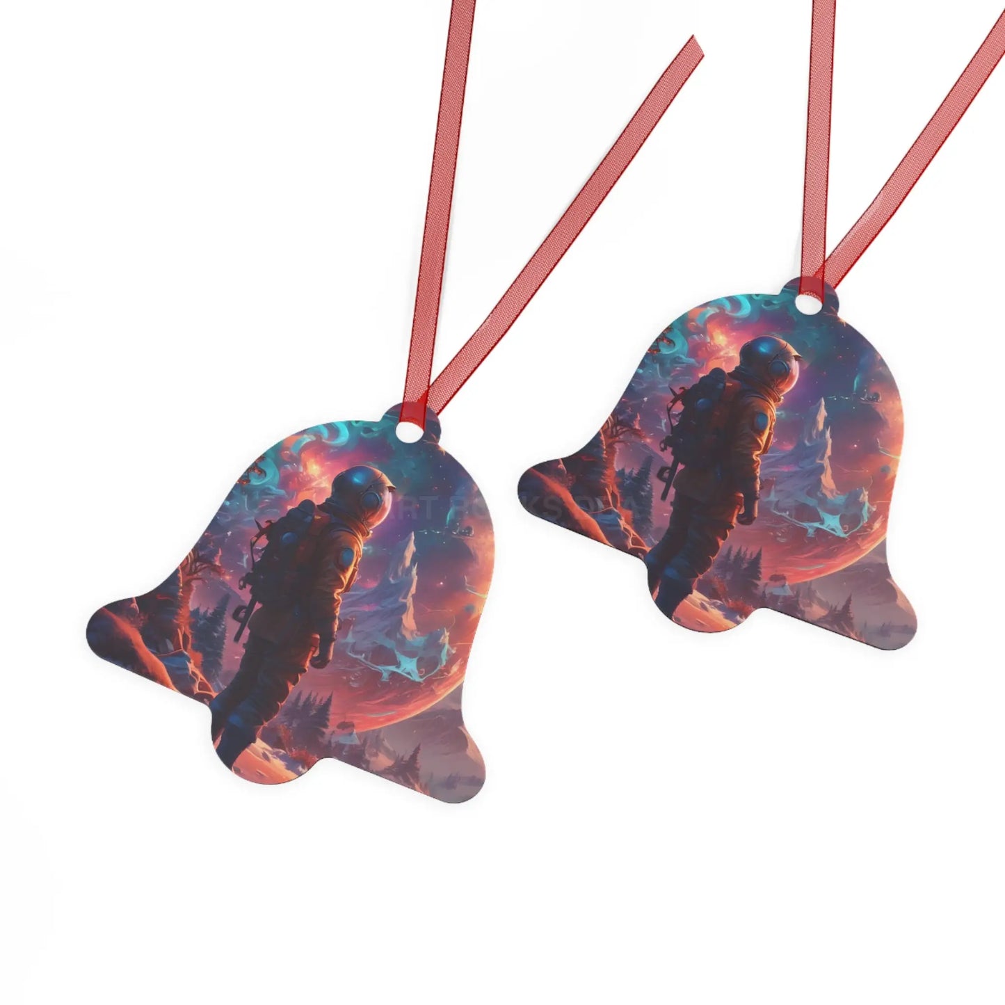 Astronaut Space Scene Metal Ornament — Cosmic Holiday Décor - Home Decor