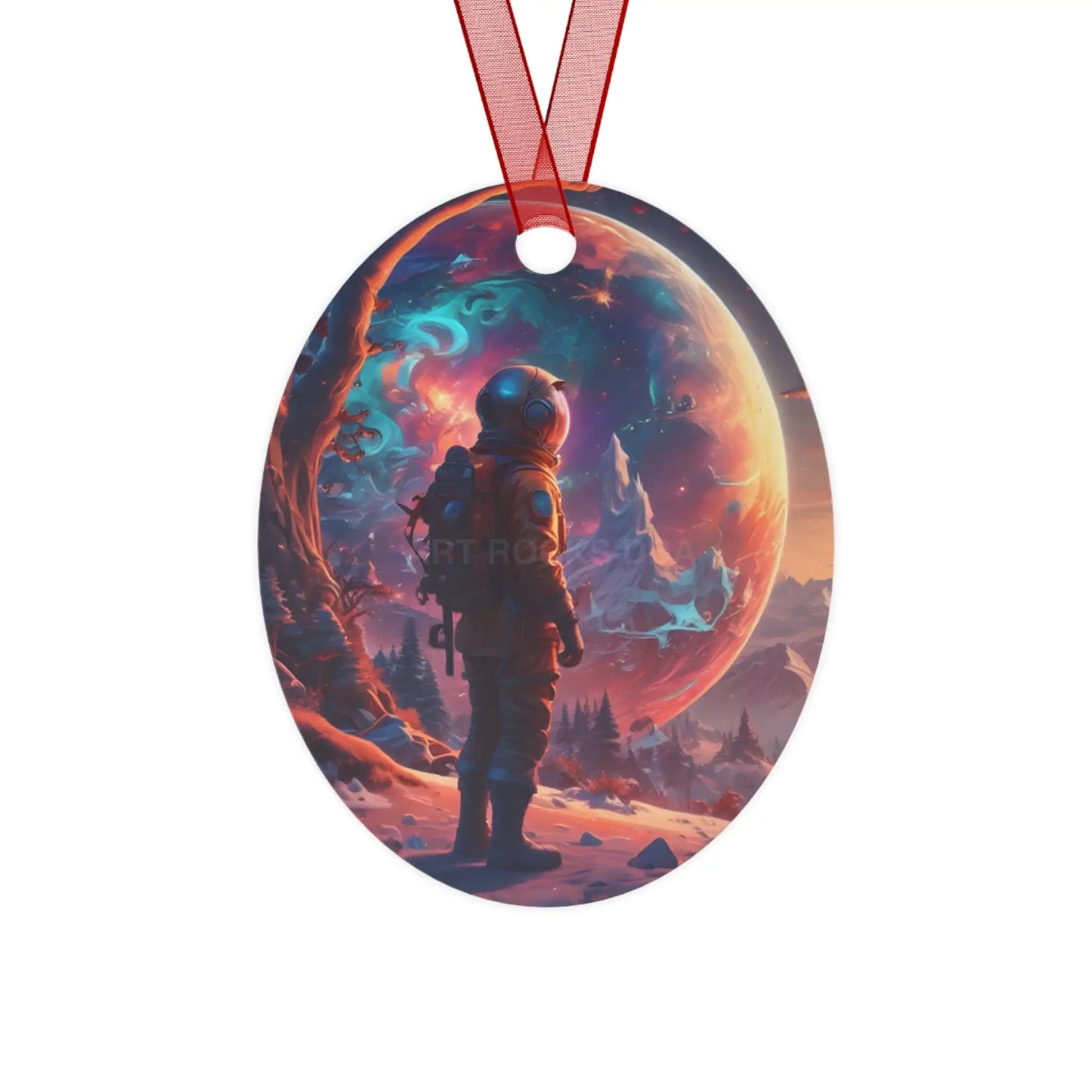 Astronaut Space Scene Metal Ornament — Cosmic Holiday Décor - Oval / One Size - Home Decor