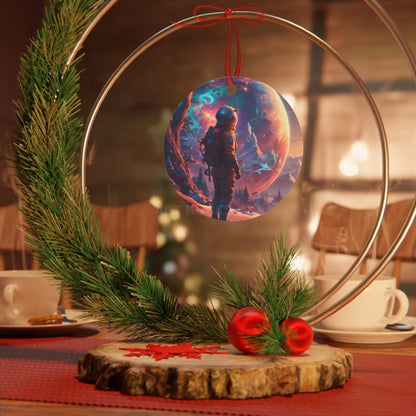 Astronaut Space Scene Metal Ornament — Cosmic Holiday Décor - Round / One Size - Home Decor