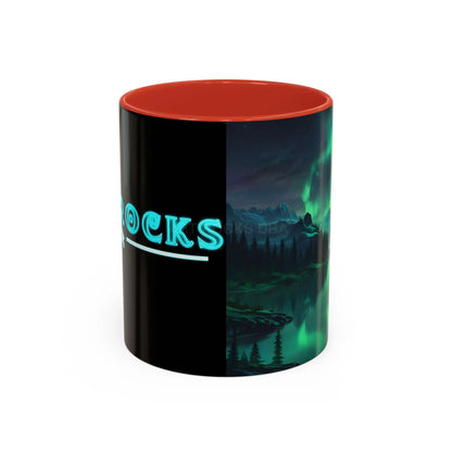 Aurora Borealis Lakeside Coffee Mug – Northern Lights Scenic Accent Mug - 11oz / Red - Mug