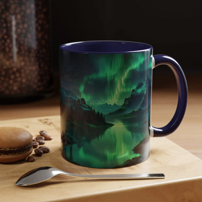 Aurora Borealis Lakeside Coffee Mug – Northern Lights Scenic Accent Mug - Mug