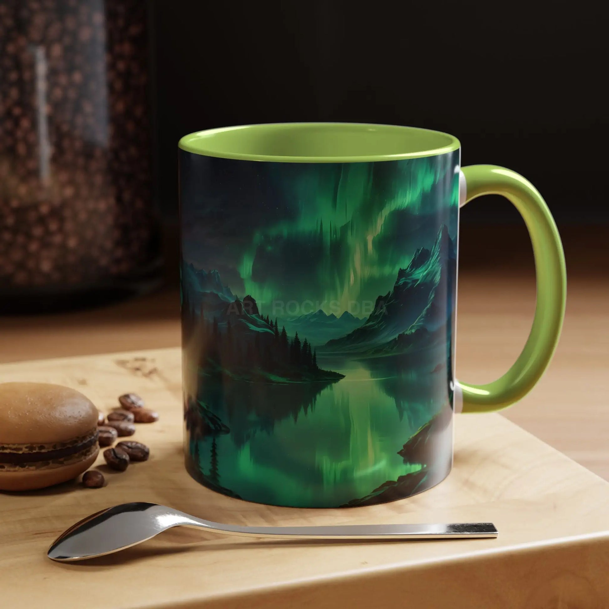 Aurora Borealis Lakeside Coffee Mug – Northern Lights Scenic Accent Mug - Mug