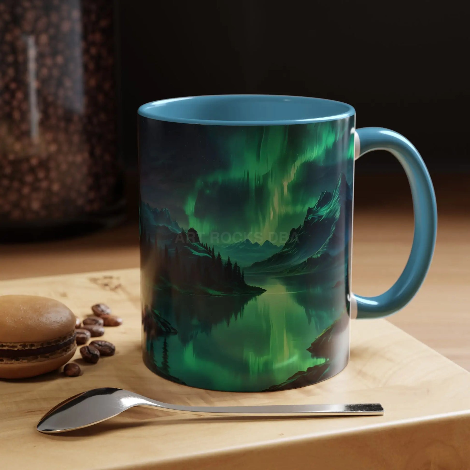 Aurora Borealis Lakeside Coffee Mug – Northern Lights Scenic Accent Mug - Mug