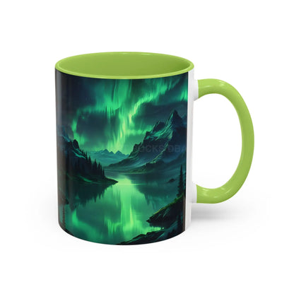 Aurora Borealis Lakeside Coffee Mug – Northern Lights Scenic Accent Mug - Mug