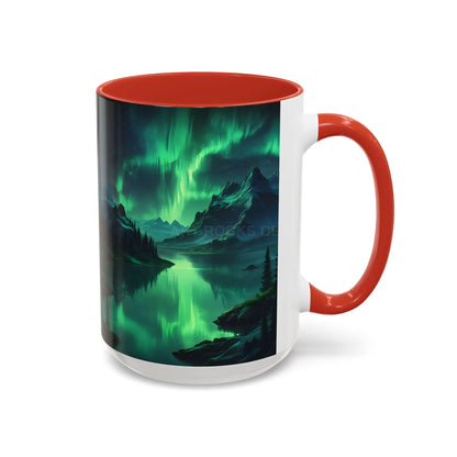 Aurora Borealis Lakeside Coffee Mug – Northern Lights Scenic Accent Mug - Mug