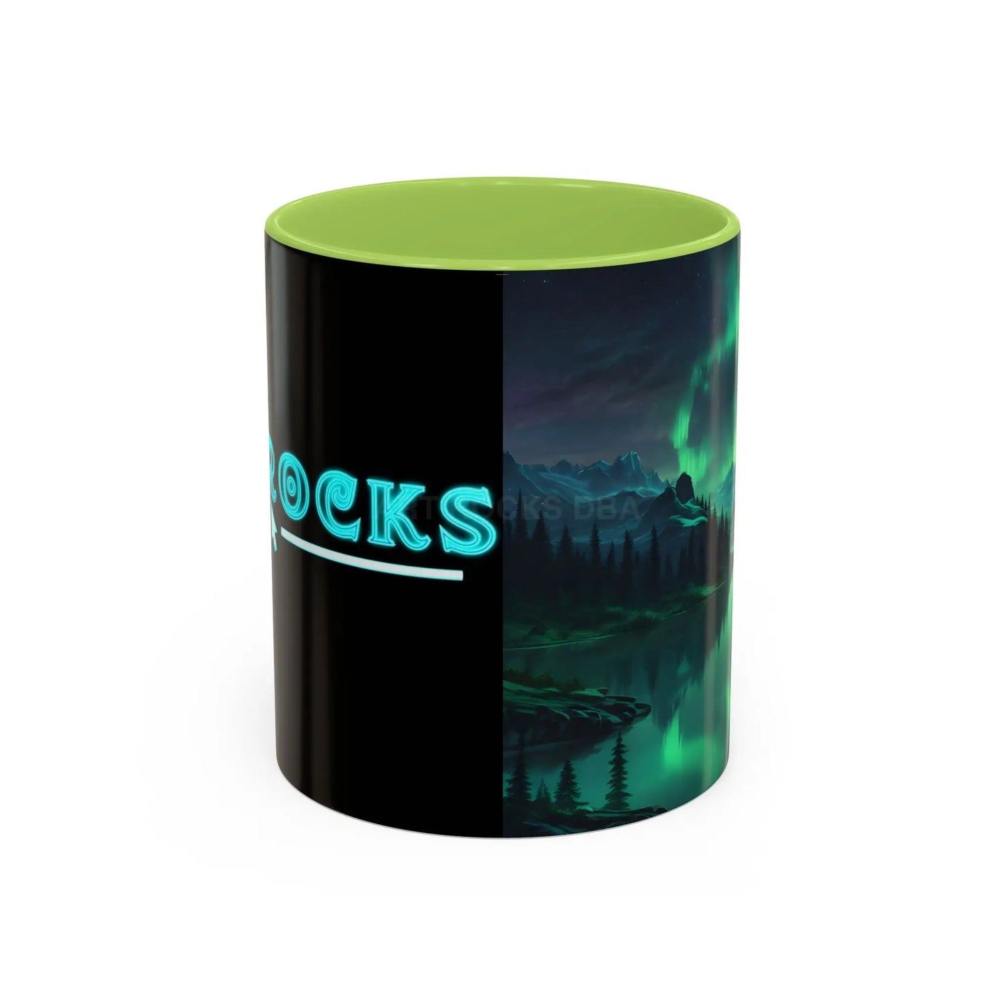 Aurora Borealis Lakeside Coffee Mug – Northern Lights Scenic Accent Mug - 11oz / Light Green - Mug