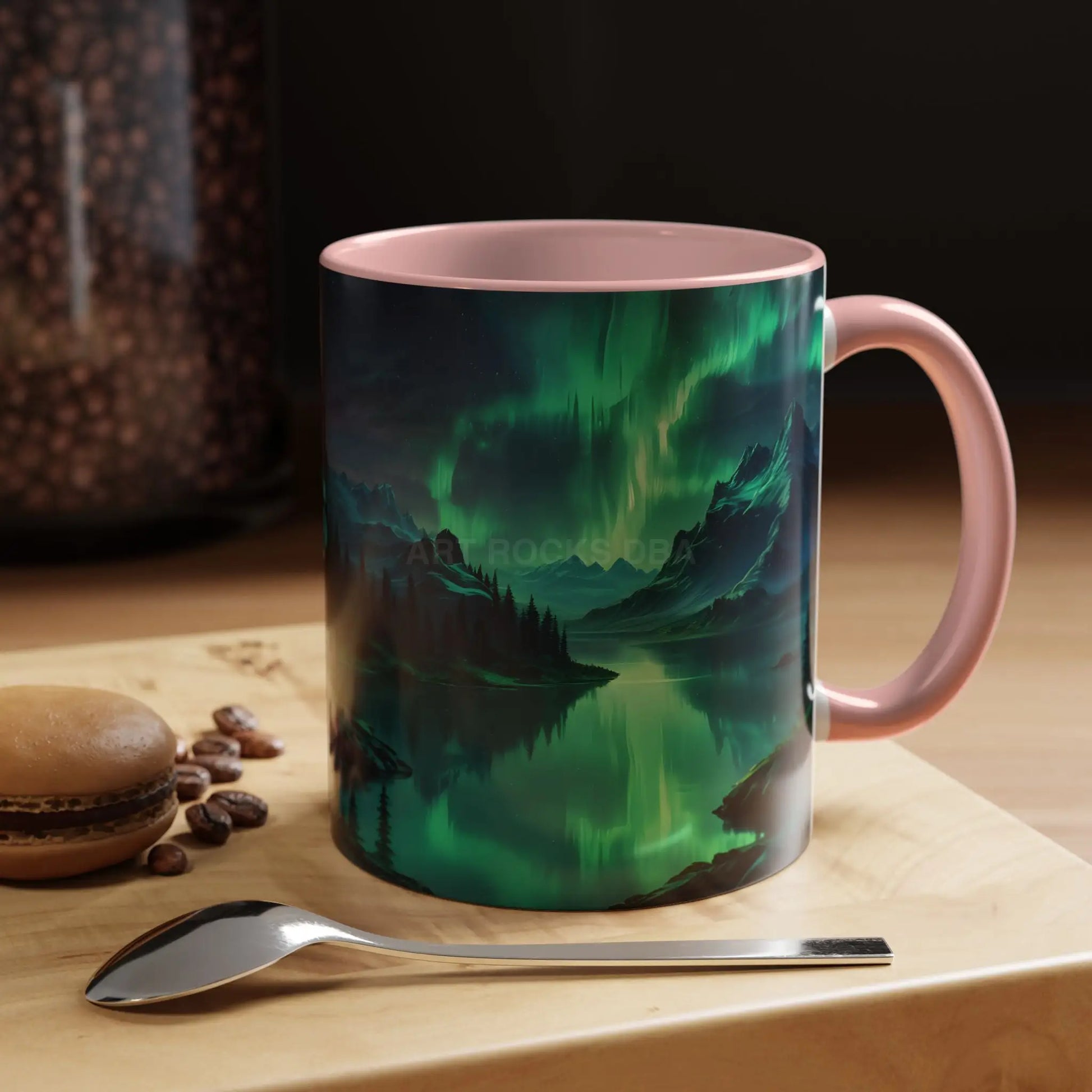 Aurora Borealis Lakeside Coffee Mug – Northern Lights Scenic Accent Mug - Mug