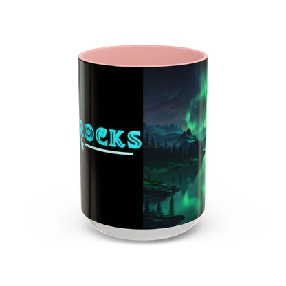 Aurora Borealis Lakeside Coffee Mug – Northern Lights Scenic Accent Mug - 15oz / Pink - Mug