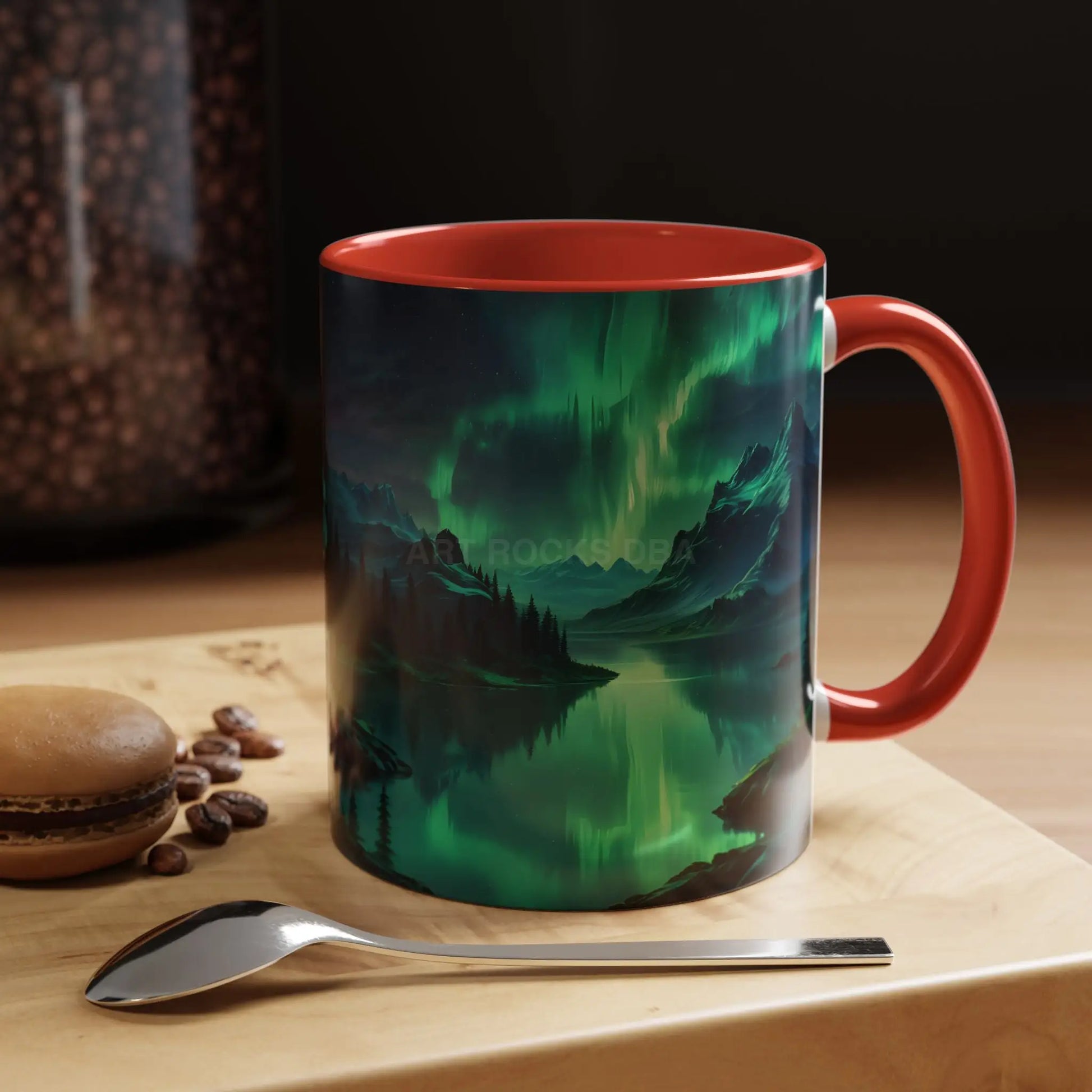 Aurora Borealis Lakeside Coffee Mug – Northern Lights Scenic Accent Mug - Mug