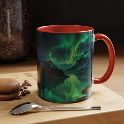 Aurora Borealis Lakeside Coffee Mug – Northern Lights Scenic Accent Mug - Mug