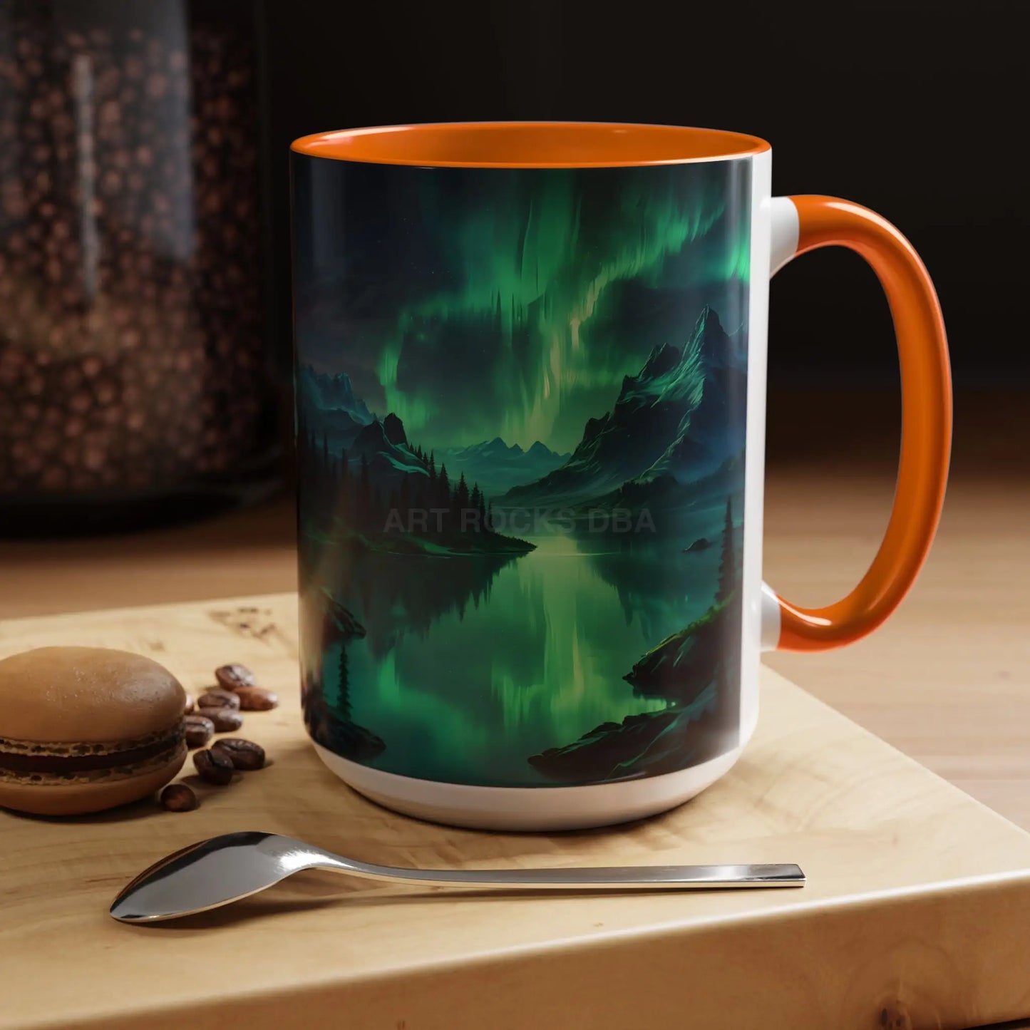 Aurora Borealis Lakeside Coffee Mug – Northern Lights Scenic Accent Mug - Mug