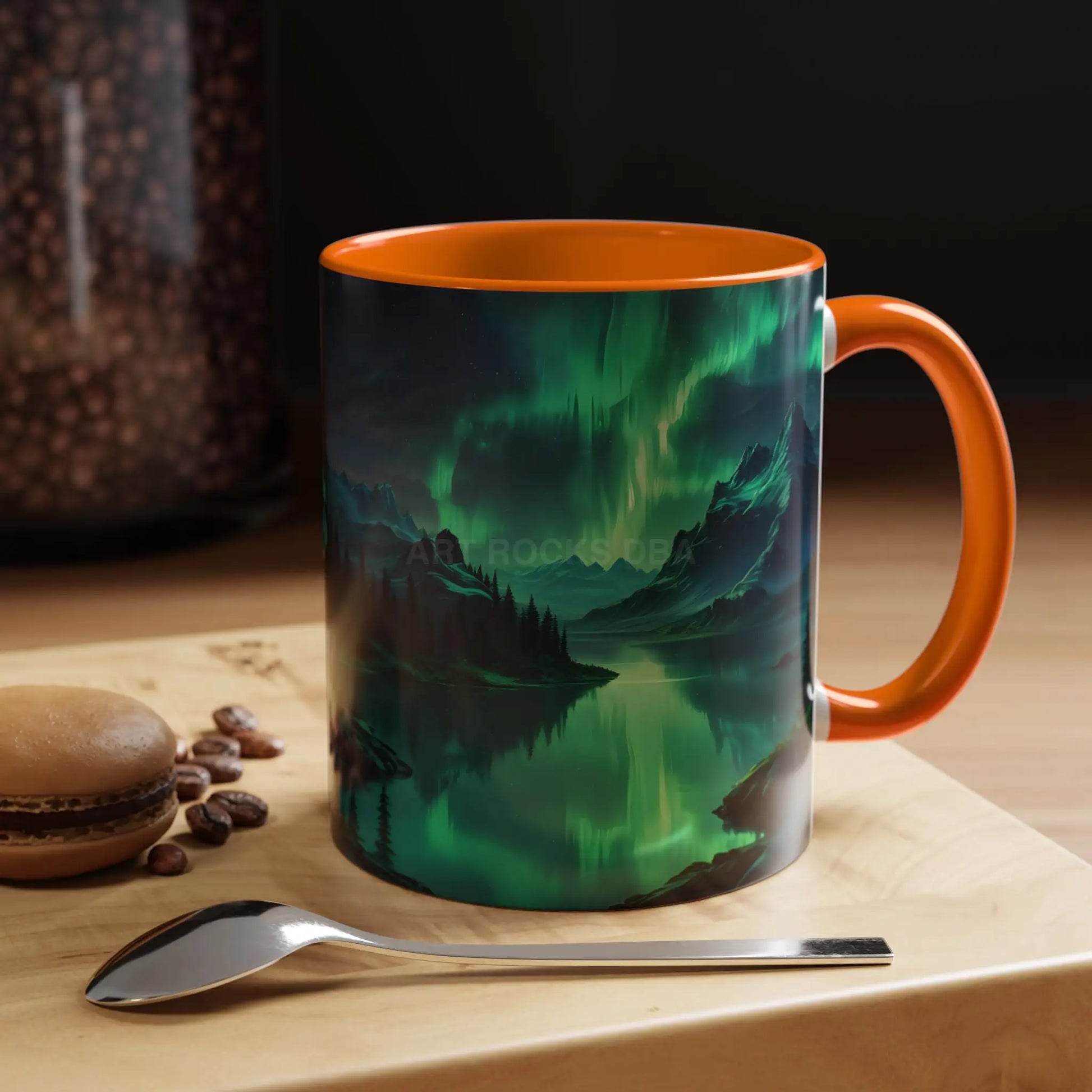 Aurora Borealis Lakeside Coffee Mug – Northern Lights Scenic Accent Mug - Mug
