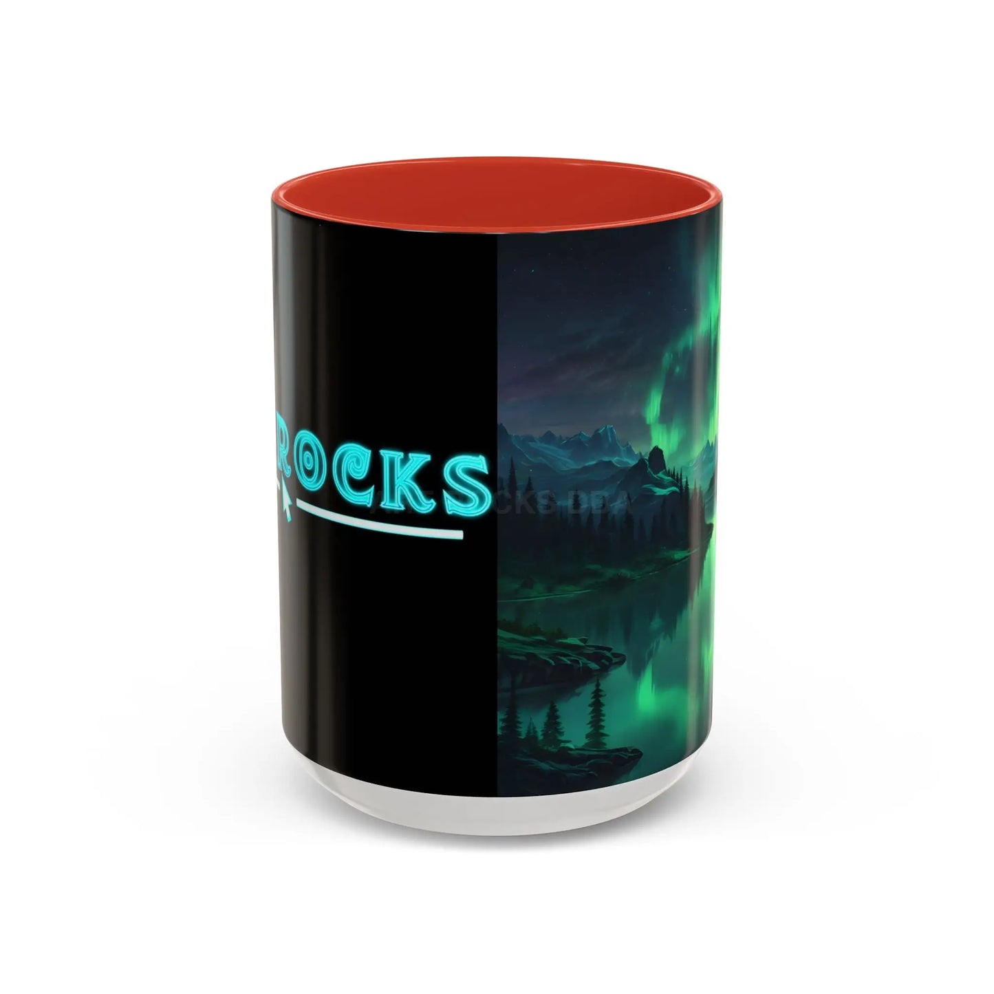 Aurora Borealis Lakeside Coffee Mug – Northern Lights Scenic Accent Mug - 15oz / Red - Mug