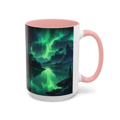 Aurora Borealis Lakeside Coffee Mug – Northern Lights Scenic Accent Mug - Mug