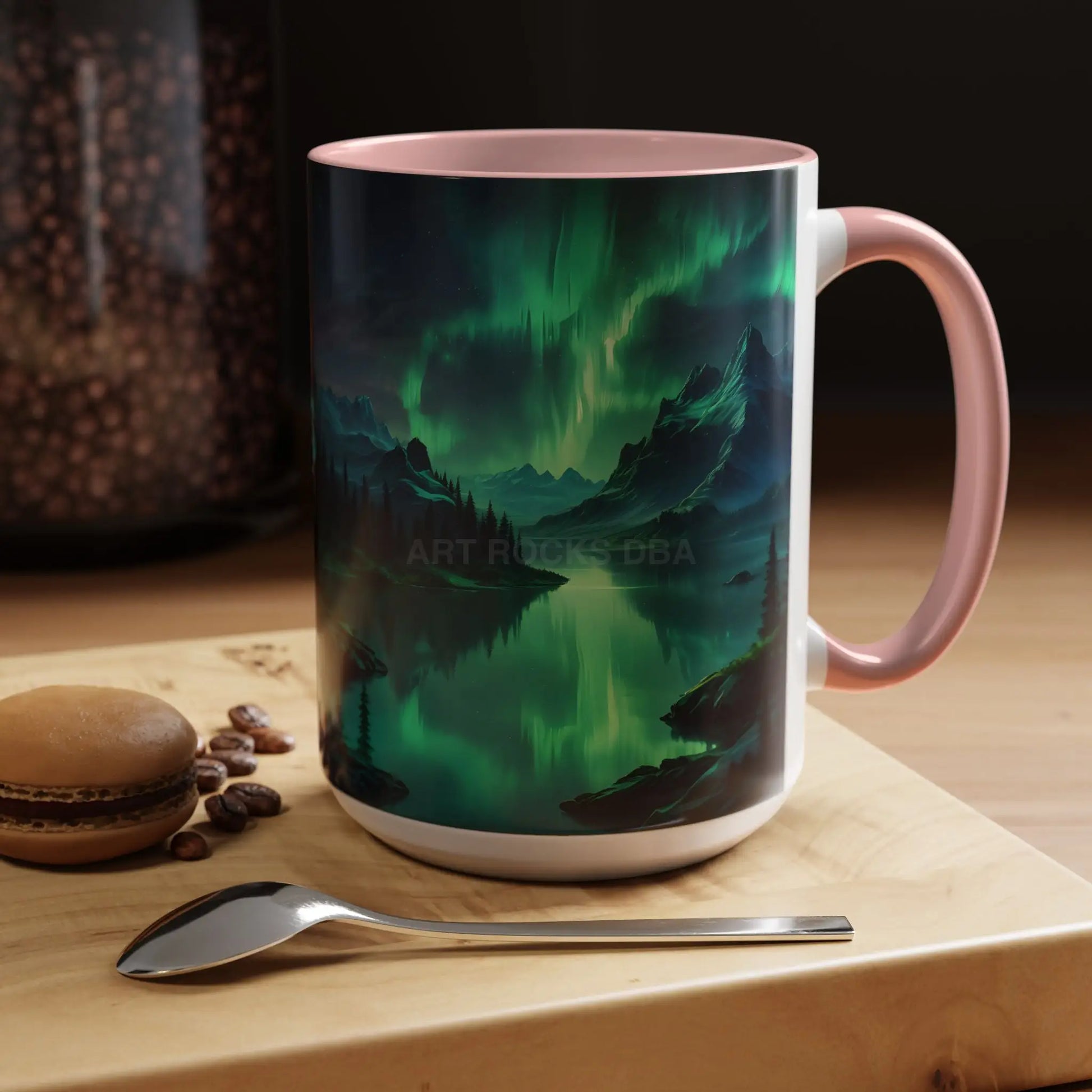 Aurora Borealis Lakeside Coffee Mug – Northern Lights Scenic Accent Mug - Mug