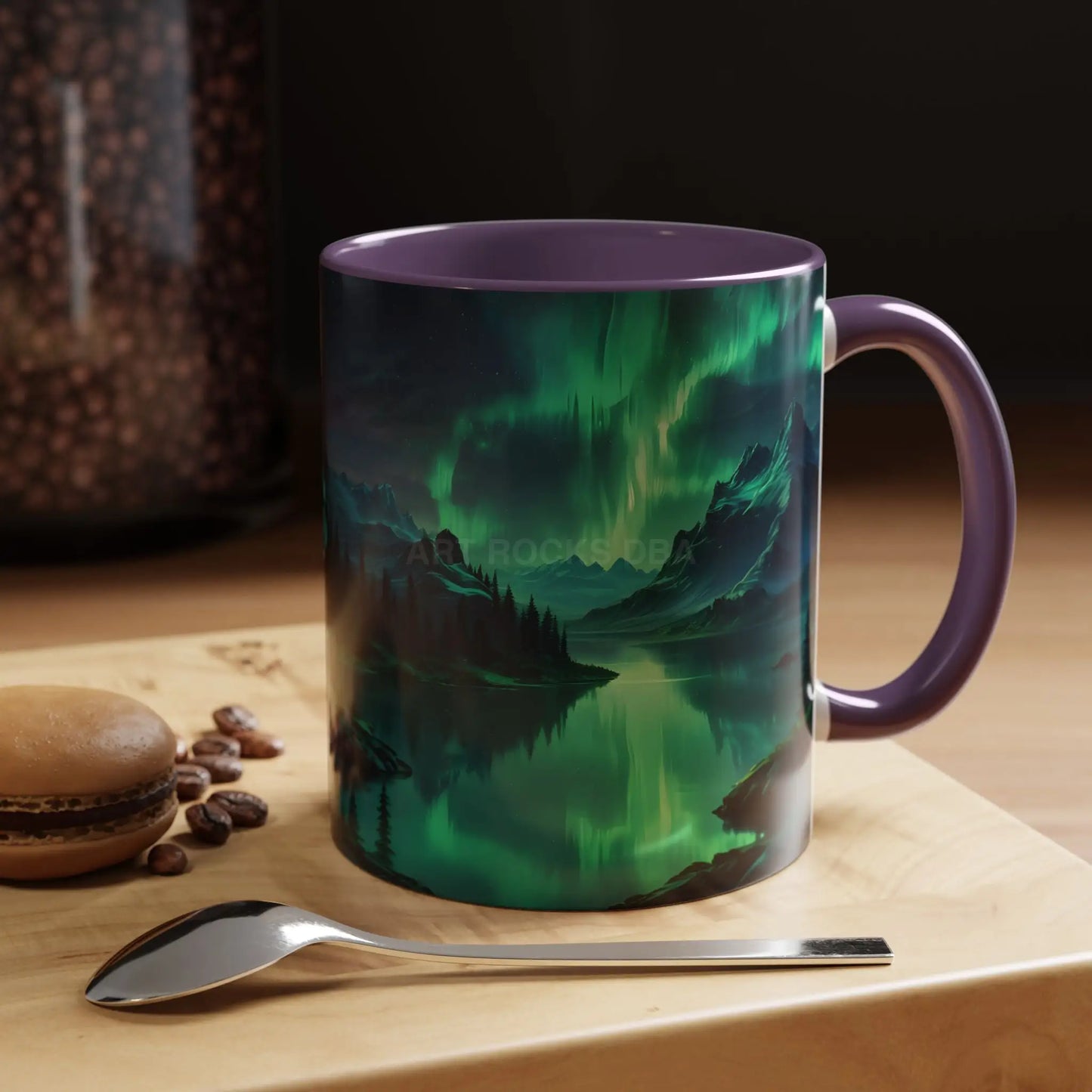 Aurora Borealis Lakeside Coffee Mug – Northern Lights Scenic Accent Mug - Mug