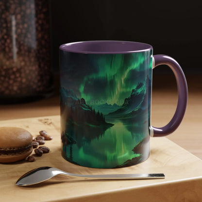 Aurora Borealis Lakeside Coffee Mug – Northern Lights Scenic Accent Mug - Mug