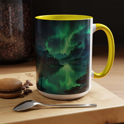 Aurora Borealis Lakeside Coffee Mug – Northern Lights Scenic Accent Mug - Mug