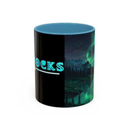 Aurora Borealis Lakeside Coffee Mug – Northern Lights Scenic Accent Mug - 11oz / Light Blue - Mug