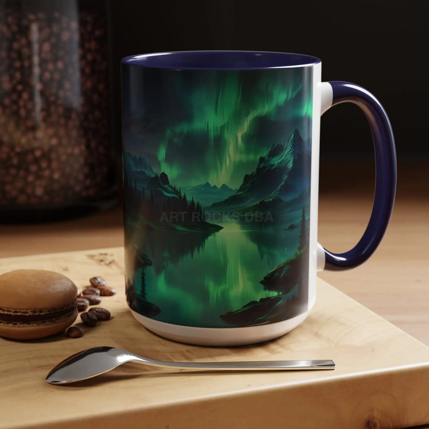 Aurora Borealis Lakeside Coffee Mug – Northern Lights Scenic Accent Mug - Mug