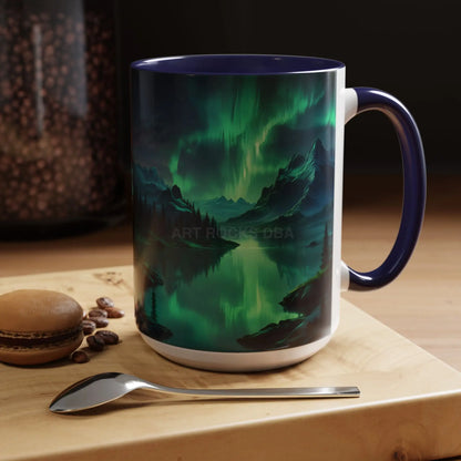 Aurora Borealis Lakeside Coffee Mug – Northern Lights Scenic Accent Mug - Mug