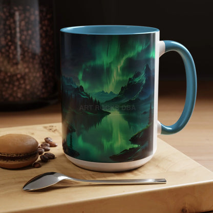 Aurora Borealis Lakeside Coffee Mug – Northern Lights Scenic Accent Mug - Mug