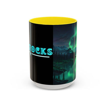 Aurora Borealis Lakeside Coffee Mug – Northern Lights Scenic Accent Mug - 15oz / Yellow - Mug