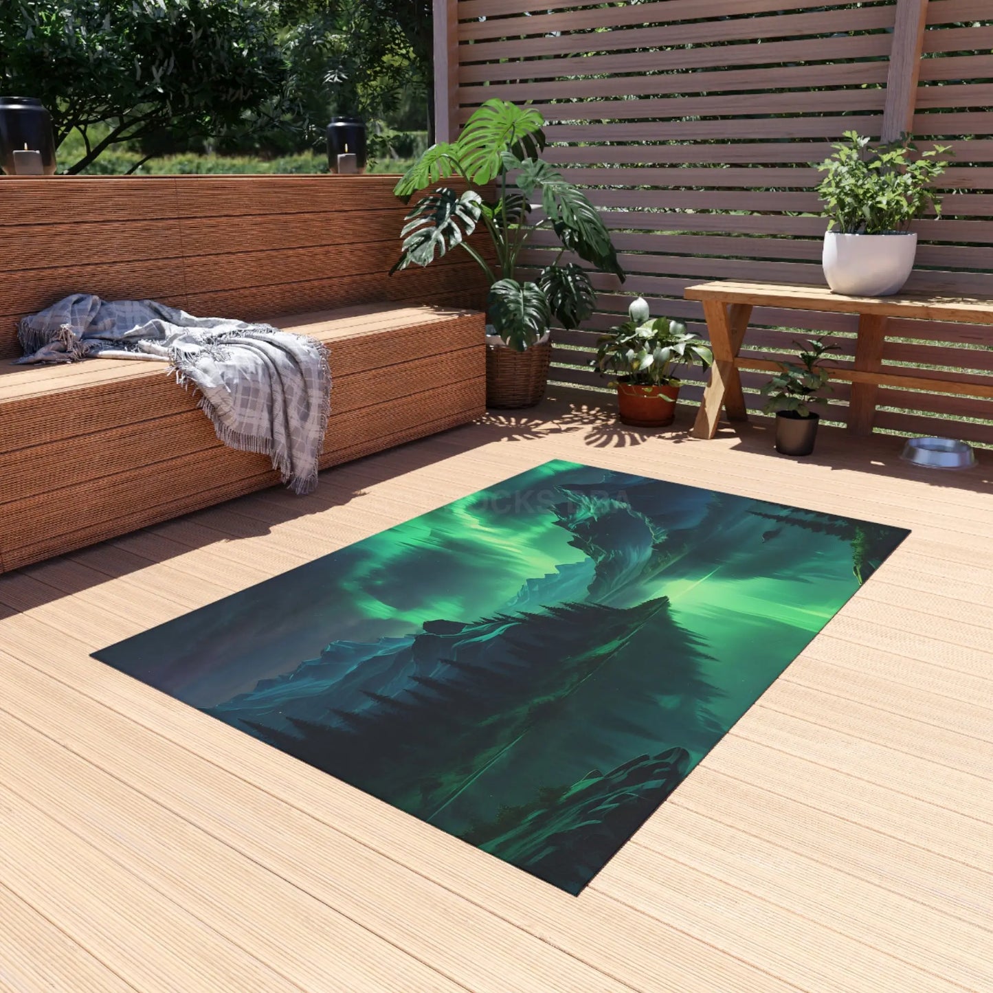 Aurora Borealis Landscape Outdoor Rug Nature Decor Patio Mat Camping Accessories Garden Aesthetic Home and Outdoor