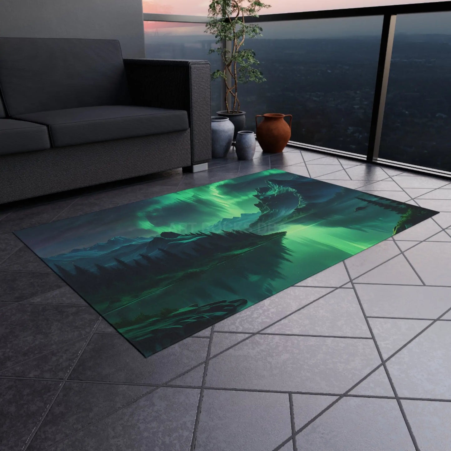Aurora Borealis Landscape Outdoor Rug Nature Decor Patio Mat Camping Accessories Garden Aesthetic Home and Outdoor