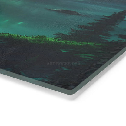 Aurora Borealis Mountain Glass Cutting Board — Northern Lights Scenic Kitchen Board - Home Decor