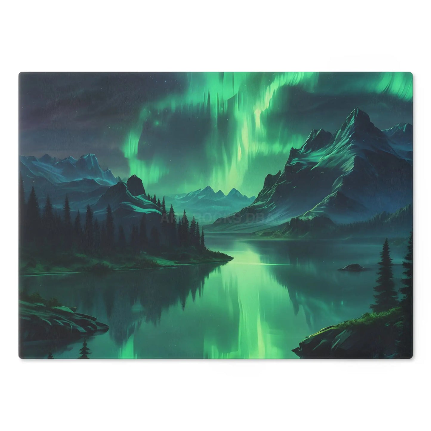 Aurora Borealis Mountain Glass Cutting Board — Northern Lights Scenic Kitchen Board - Home Decor