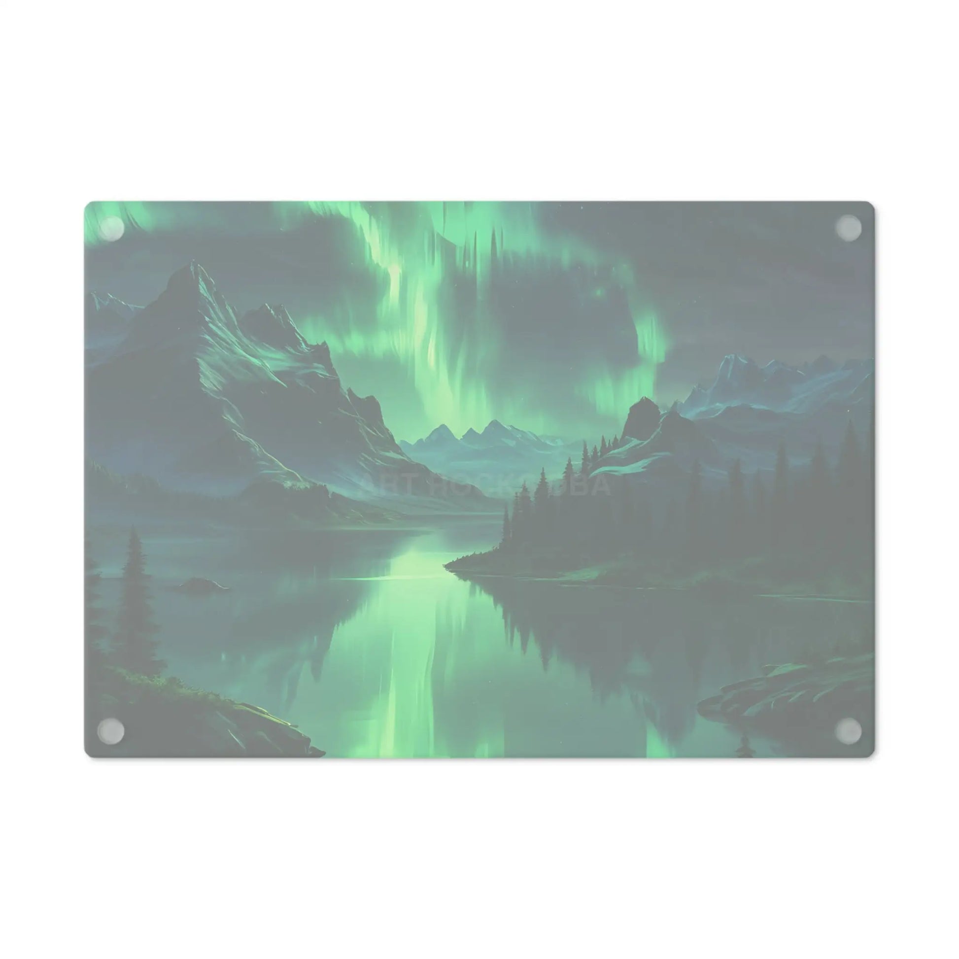 Aurora Borealis Mountain Glass Cutting Board — Northern Lights Scenic Kitchen Board - Home Decor