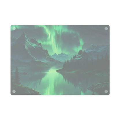 Aurora Borealis Mountain Glass Cutting Board — Northern Lights Scenic Kitchen Board - Home Decor