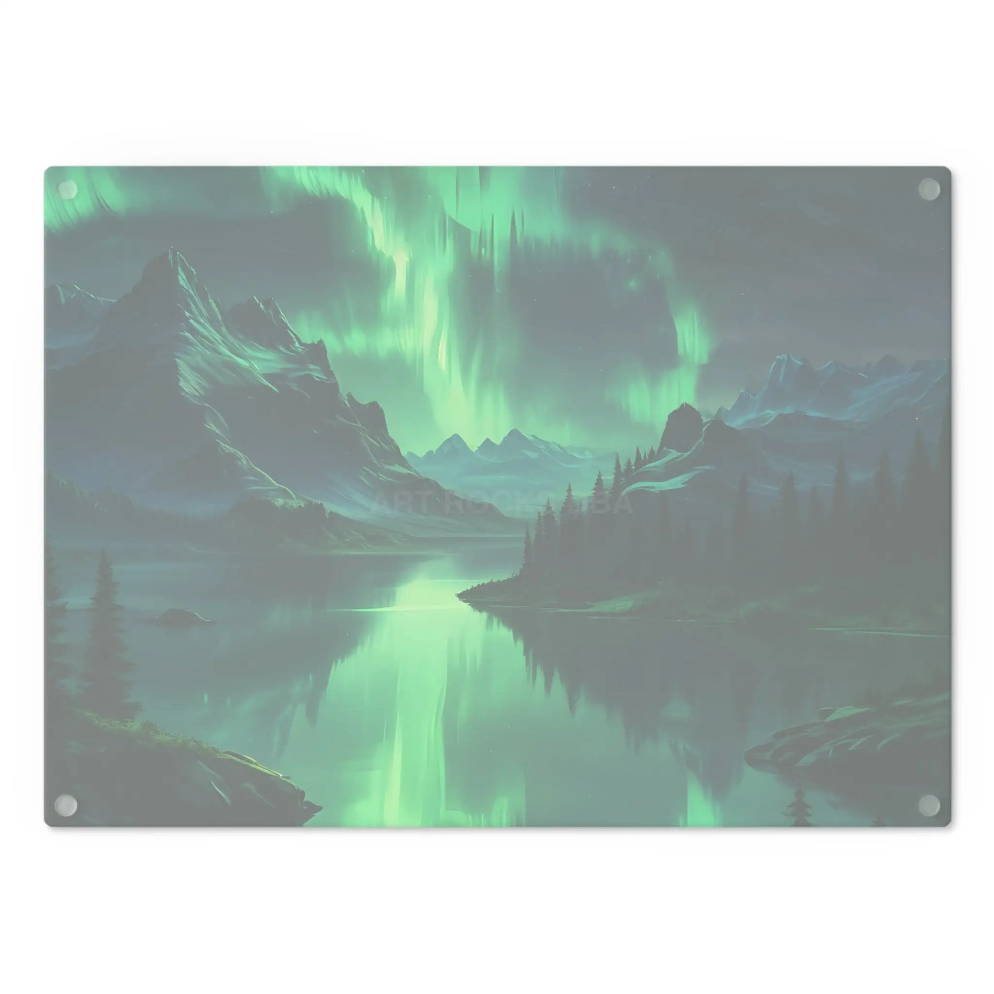 Aurora Borealis Mountain Glass Cutting Board — Northern Lights Scenic Kitchen Board - Home Decor
